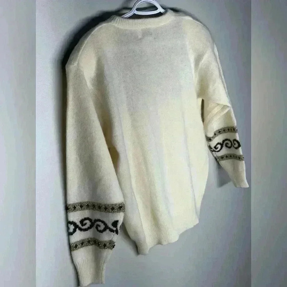 NEW | Vintage 80s/90s Cervelle Wool/Fur Metallic Sweater | Cream & Browns | M - Picture 8 of 8